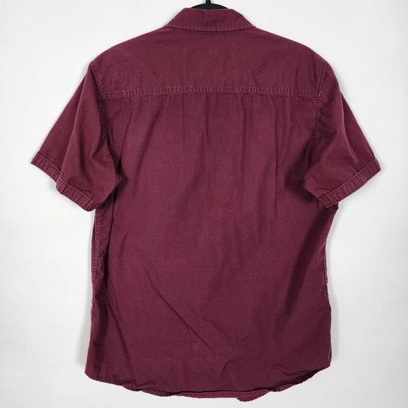Marc Ecko Cut Sew 100% Cotton Burgundy Mens Medium Short Sleeve Button Shirt - Picture 7 of 10